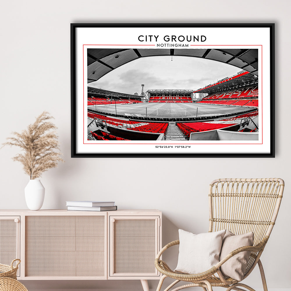 City Ground Nottingham Stadium Print, Football Art Print, Sport Art Print, Framed Canvas Print Wall Art