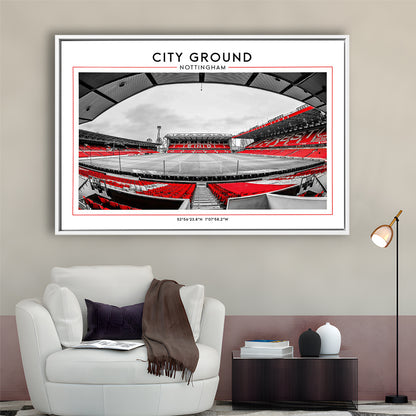 City Ground Nottingham Stadium Print, Football Art Print, Sport Art Print, Framed Canvas Print Wall Art