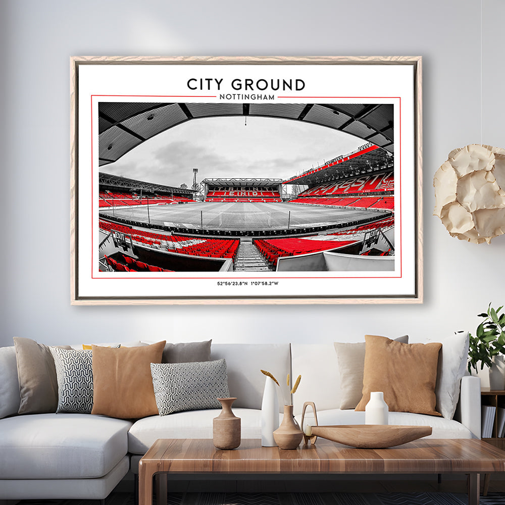 City Ground Nottingham Stadium Print, Football Art Print, Sport Art Print, Framed Canvas Print Wall Art
