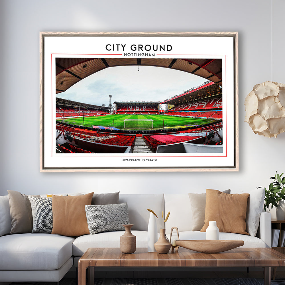City Ground Nottingham Stadium Print, Football Print, Sport Art Print, Framed Canvas Print Wall Art