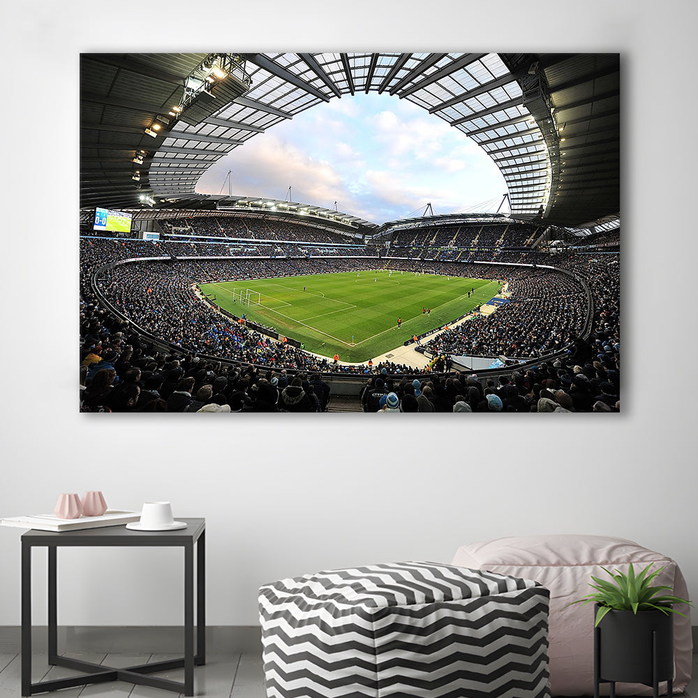 City of Manchester Stadium, Stadium Canvas, Sport Art, Gift for him, Man Cave Decor, Art Print, Canvas Print Wall Art