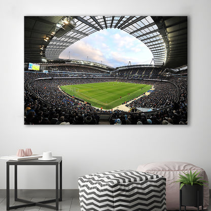 City of Manchester Stadium, Stadium Canvas, Sport Art, Gift for him, Man Cave Decor, Art Print, Canvas Print Wall Art