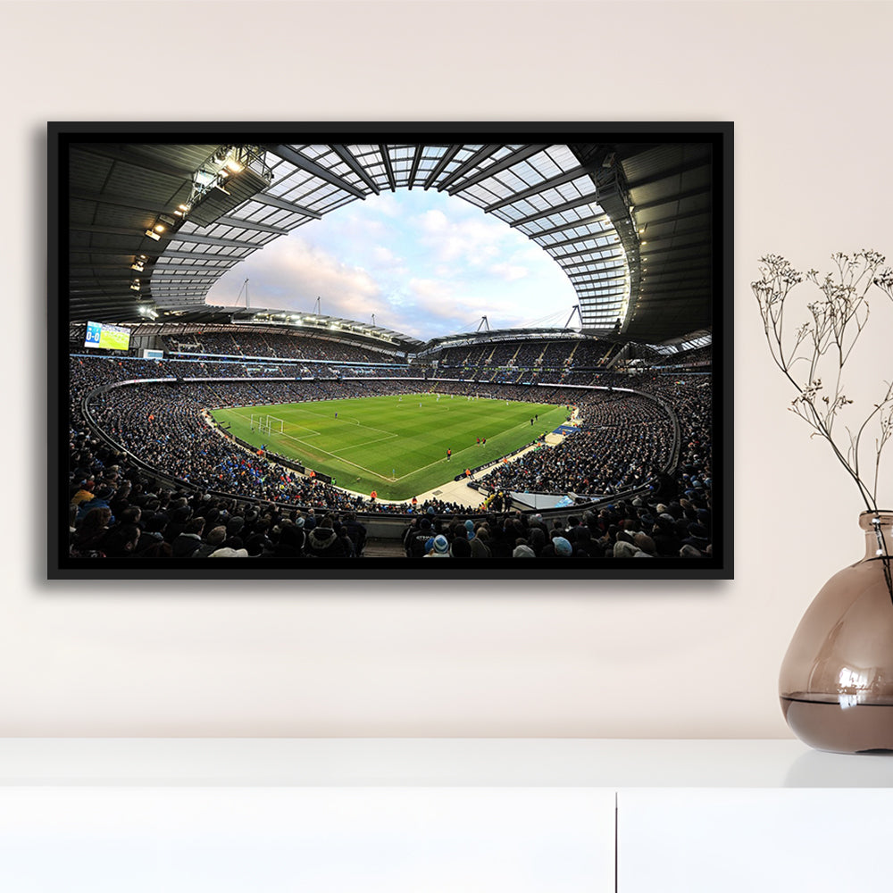 City of Manchester Stadium, Stadium Canvas, Sport Art, Framed Canvas Print Wall Art, Floating Frame