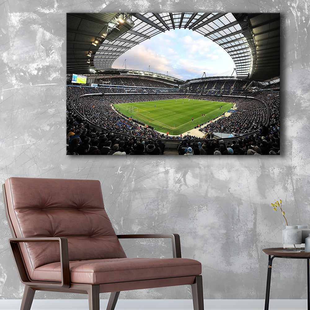 City of Manchester Stadium, Stadium Canvas, Sport Art, Gift for him, Man Cave Decor, Art Print, Canvas Print Wall Art