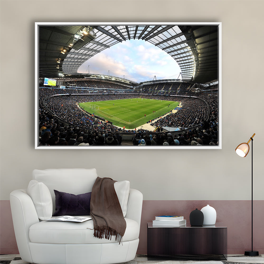 City of Manchester Stadium, Stadium Canvas, Sport Art, Framed Canvas Print Wall Art, Floating Frame