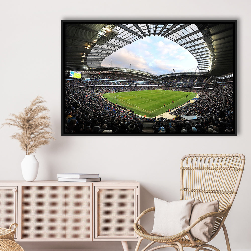 City of Manchester Stadium, Stadium Canvas, Sport Art, Framed Canvas Print Wall Art, Floating Frame