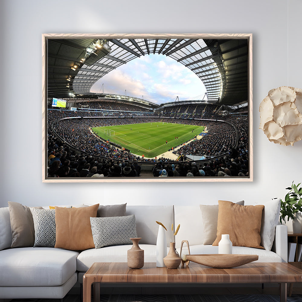 City of Manchester Stadium, Stadium Canvas, Sport Art, Framed Canvas Print Wall Art, Floating Frame