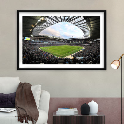 City of Manchester Stadium, Stadium Canvas, Sport Art, Gift for him, White Border Framed Art Print Wall Decor