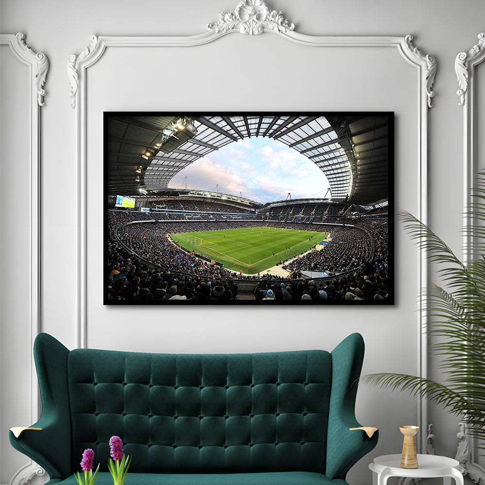 City of Manchester Stadium, Stadium Canvas, Sport Art, Gift for him, Framed Art Print Wall Decor, Picture Framed