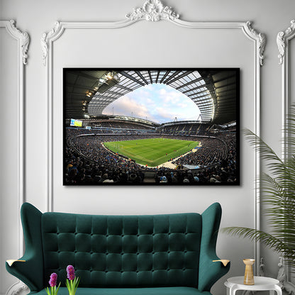 City of Manchester Stadium, Stadium Canvas, Sport Art, Gift for him, Framed Art Print Wall Decor, Picture Framed