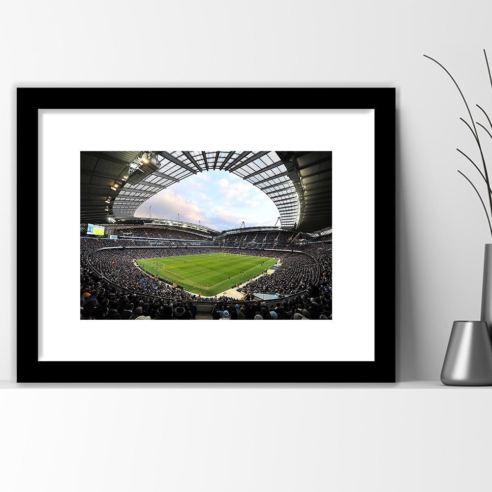 City of Manchester Stadium, Stadium Canvas, Sport Art, Gift for him, White Border Framed Art Print Wall Decor