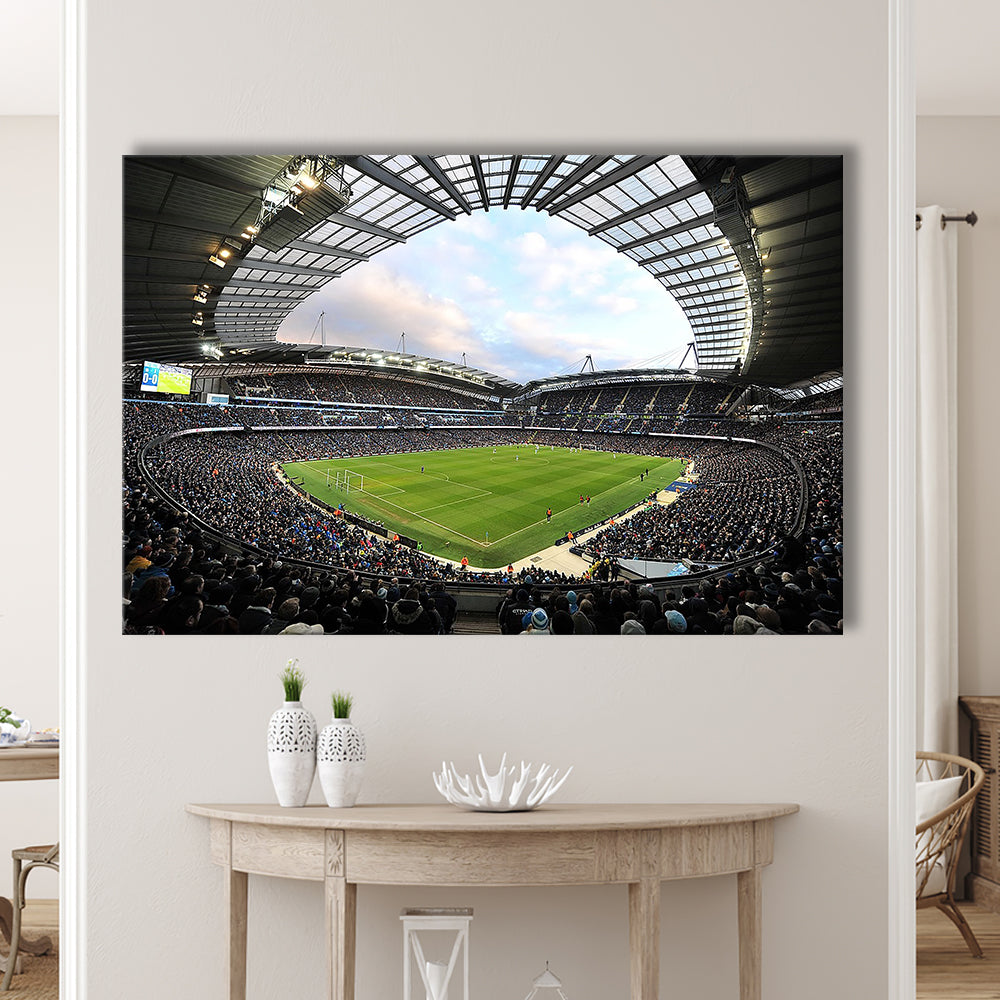 City of Manchester Stadium, Stadium Canvas, Sport Art, Gift for him, Man Cave Decor, Art Print, Canvas Print Wall Art