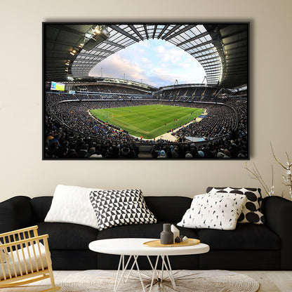 City of Manchester Stadium, Stadium Canvas, Sport Art, Framed Canvas Print Wall Art, Floating Frame