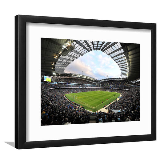 City of Manchester Stadium, Stadium Canvas, Sport Art, Gift for him, White Border Framed Art Print Wall Decor