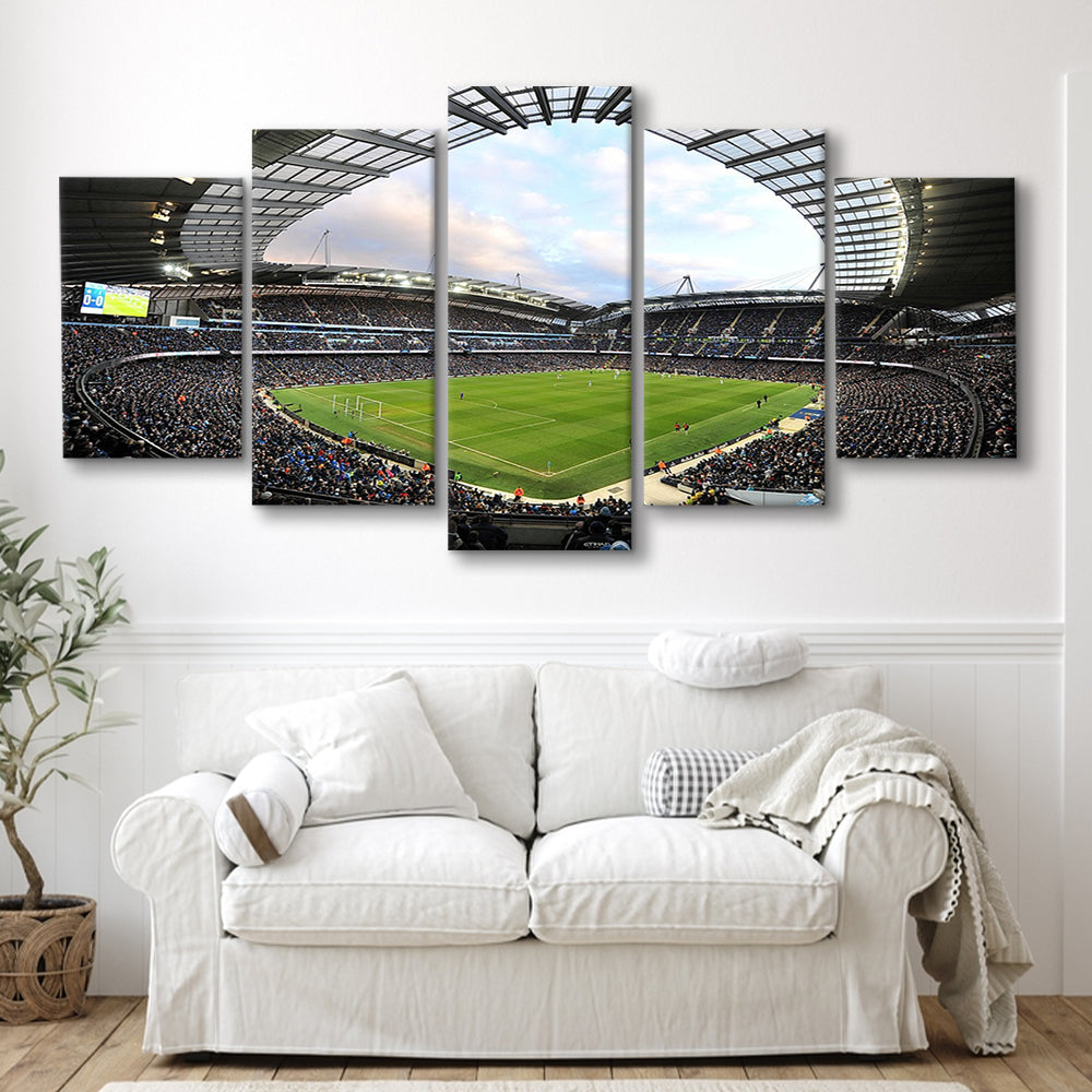 City of Manchester Stadium, Stadium Canvas, Sport Art, Gift for him, 5 Panel, Large Canvas, Canvas Print Wall Art