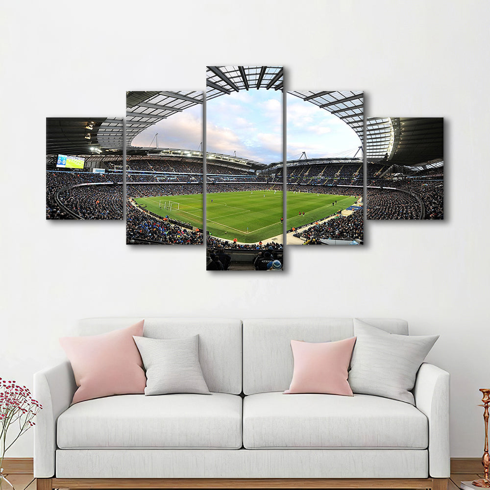 City of Manchester Stadium, Stadium Canvas, Sport Art, Gift for him, 5 Panel, Large Canvas, Canvas Print Wall Art