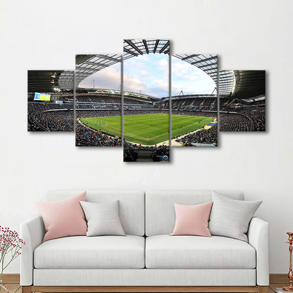 City of Manchester Stadium, Stadium Canvas, Sport Art, Gift for him, 5 Panel, Large Canvas, Canvas Print Wall Art