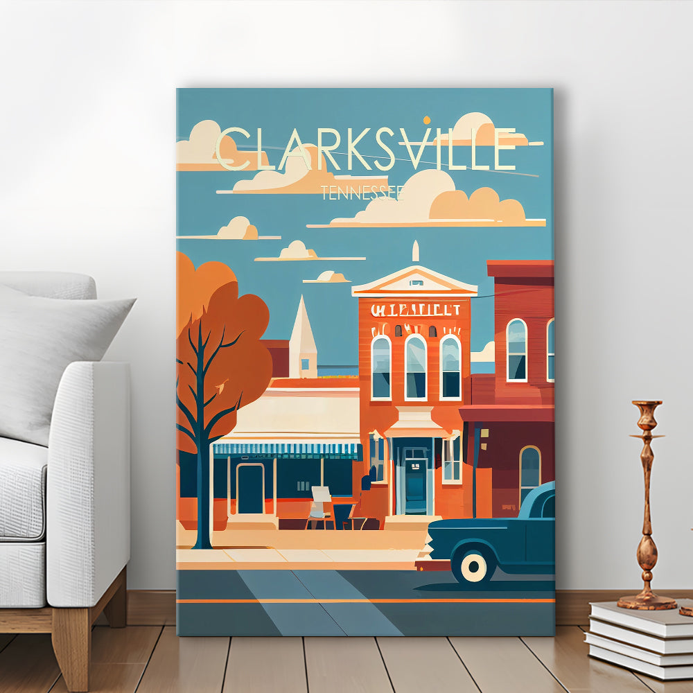 Clarksville Tennessee Retro Art Print, Clarksville City Wall Art, Canvas Print, Painting Canvas, Living Room Decor
