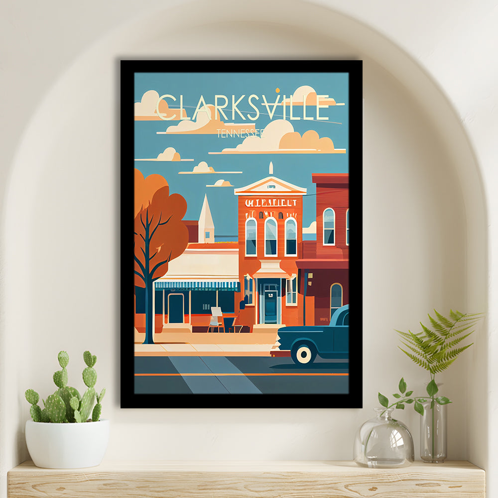 Clarksville Tennessee Retro Art Print, Clarksville City Wall Art, Framed Art Print, Picture Framed, Painting Art