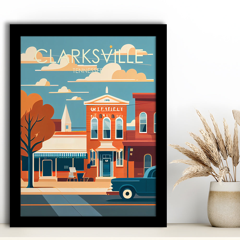 Clarksville Tennessee Retro Art Print, Clarksville City Wall Art, Framed Art Print, Picture Framed, Painting Art