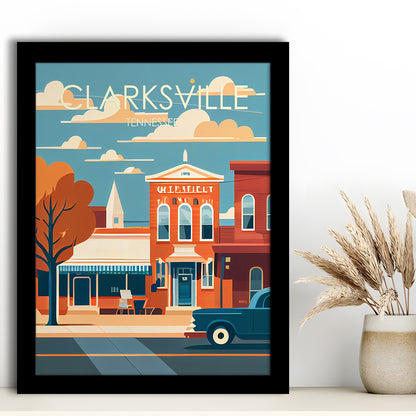 Clarksville Tennessee Retro Art Print, Clarksville City Wall Art, Framed Art Print, Picture Framed, Painting Art
