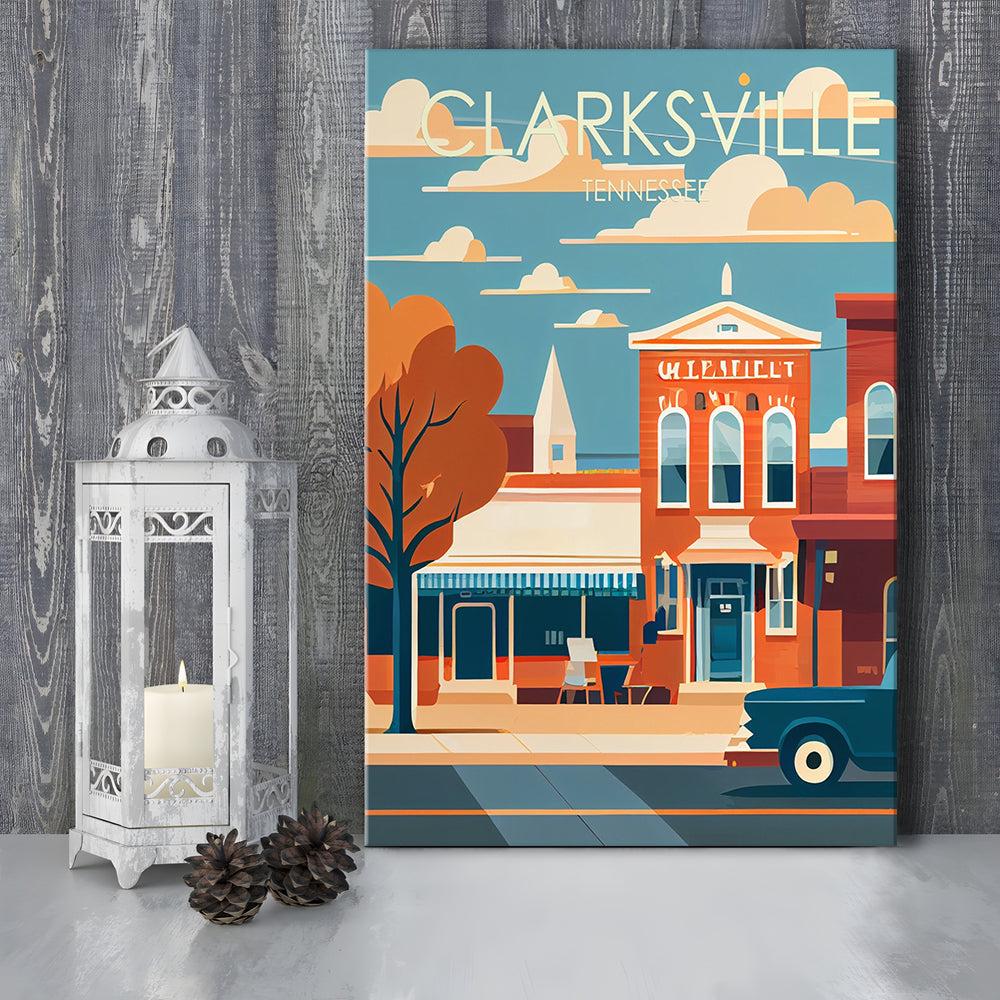 Clarksville Tennessee Retro Art Print, Clarksville City Wall Art, Canvas Print, Painting Canvas, Living Room Decor