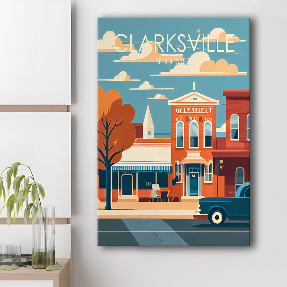 Clarksville Tennessee Retro Art Print, Clarksville City Wall Art, Canvas Print, Painting Canvas, Living Room Decor