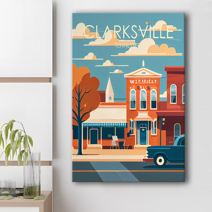 Clarksville Tennessee Retro Art Print, Clarksville City Wall Art, Canvas Print, Painting Canvas, Living Room Decor