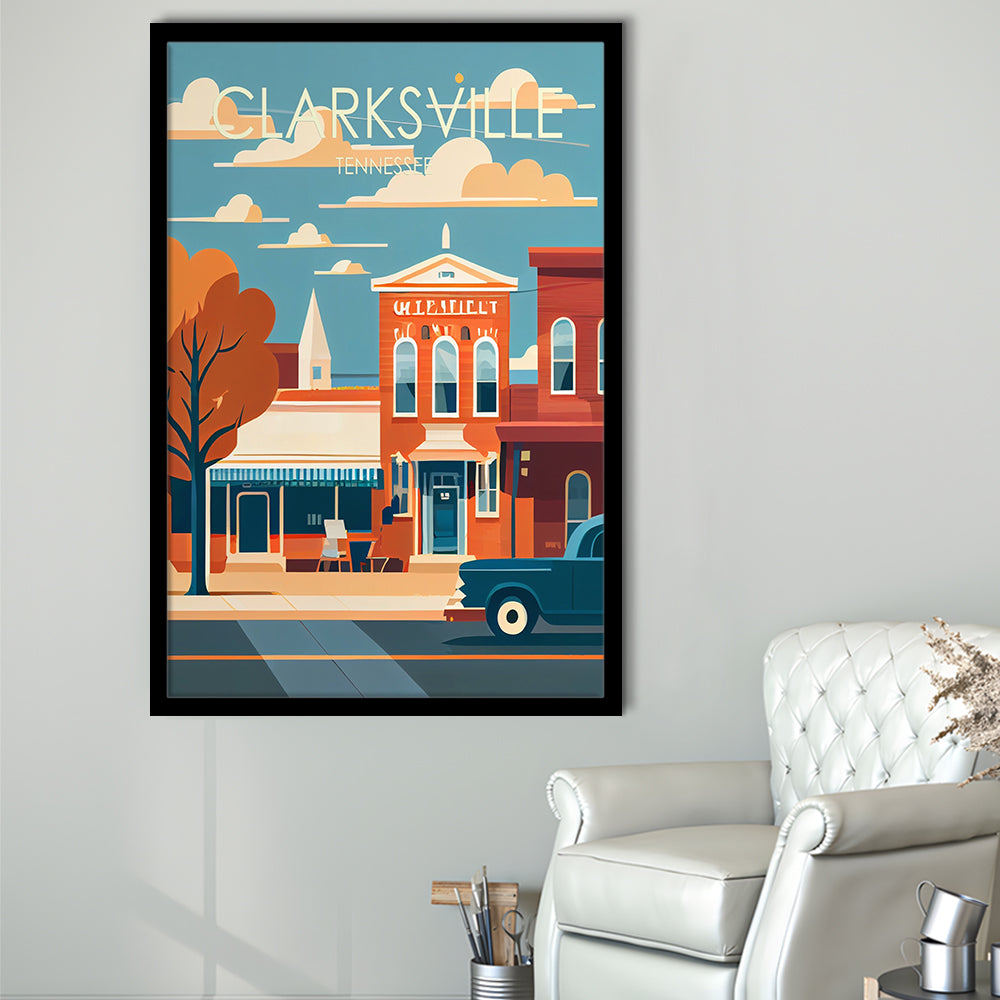 Clarksville Tennessee Retro Art Print, Clarksville City Wall Art, Framed Art Print, Picture Framed, Painting Art