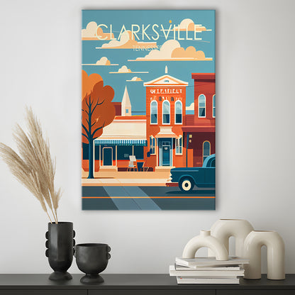 Clarksville Tennessee Retro Art Print, Clarksville City Wall Art, Canvas Print, Painting Canvas, Living Room Decor