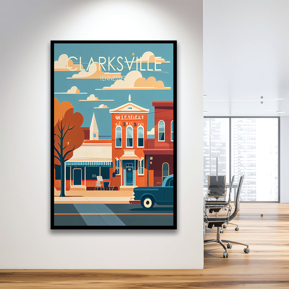 Clarksville Tennessee Retro Art Print, Clarksville City Wall Art, Framed Art Print, Picture Framed, Painting Art
