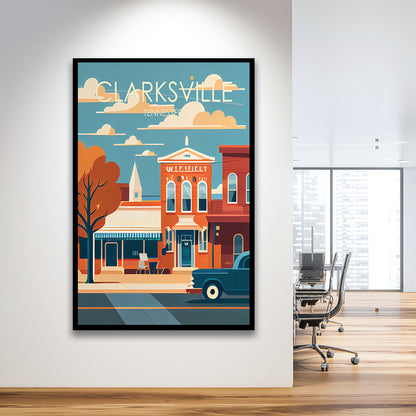 Clarksville Tennessee Retro Art Print, Clarksville City Wall Art, Framed Art Print, Picture Framed, Painting Art