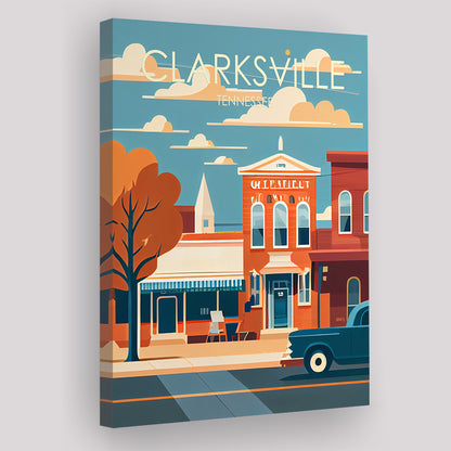 Clarksville Tennessee Retro Art Print, Clarksville City Wall Art, Canvas Print, Painting Canvas, Living Room Decor