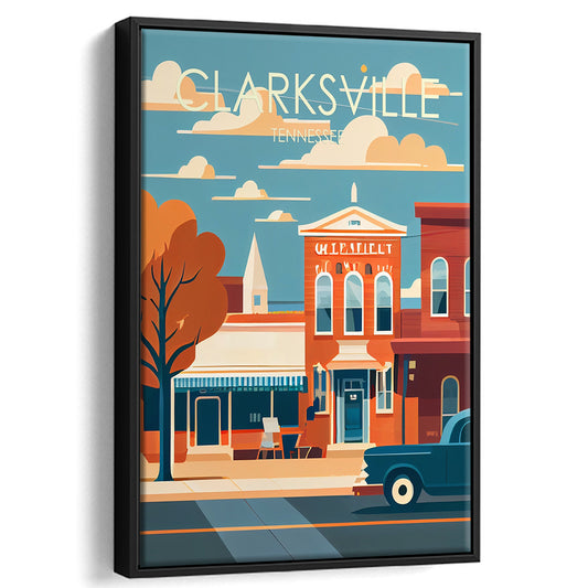 Clarksville Tennessee Retro Art Print, Clarksville City Wall Art, Floating Framed Canvas Print, Framed Picture, Painting Canvas