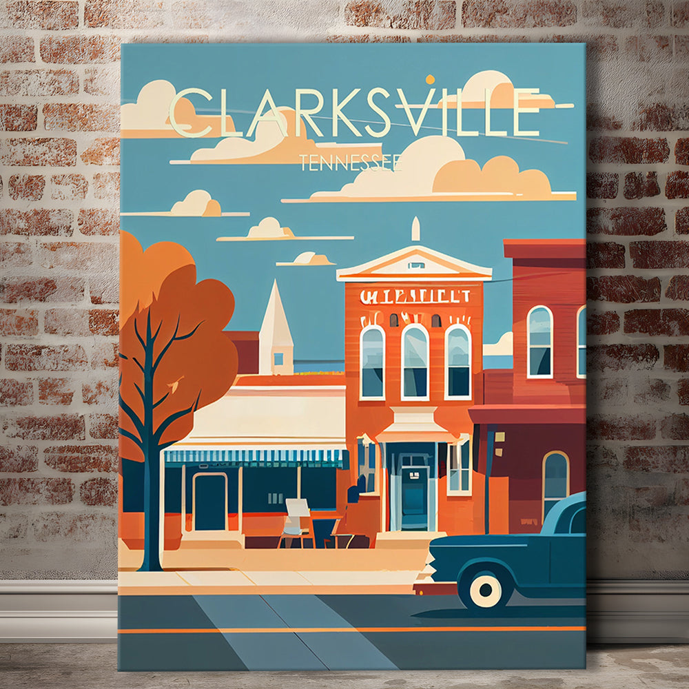 Clarksville Tennessee Retro Art Print, Clarksville City Wall Art, Canvas Print, Painting Canvas, Living Room Decor