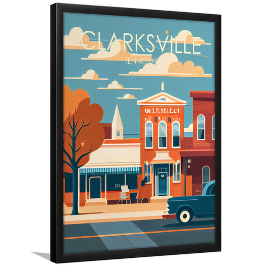 Clarksville Tennessee Retro Art Print, Clarksville City Wall Art, Framed Art Print, Picture Framed, Painting Art