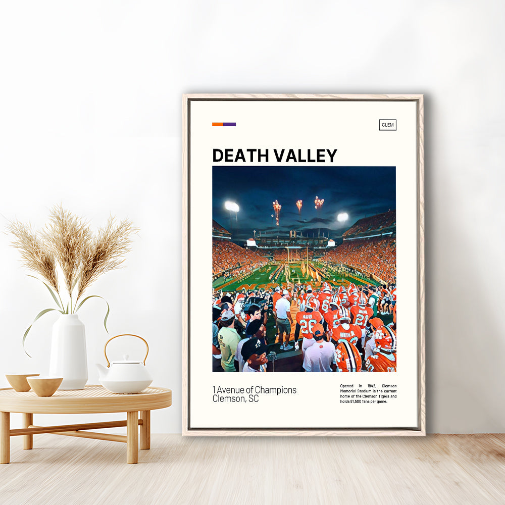 Clemson Death Valley Print, Clemson Tigers Stadium Canvas Art, Man Cave Gift, Floating Framed Canvas Print Wall Art