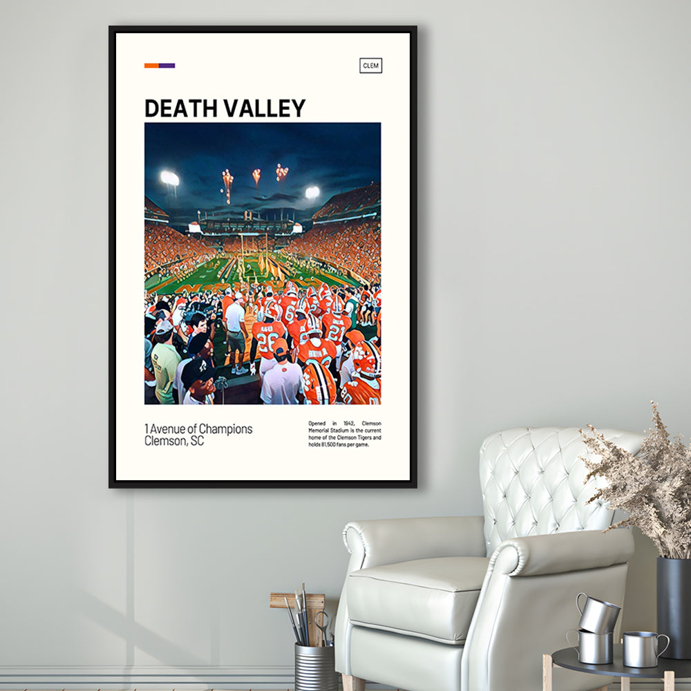 Clemson Death Valley Print, Clemson Tigers Stadium Canvas Art, Man Cave Gift, Floating Framed Canvas Print Wall Art