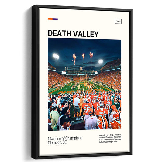 Clemson Death Valley Print, Clemson Tigers Stadium Canvas Art, Man Cave Gift, Floating Framed Canvas Print Wall Art