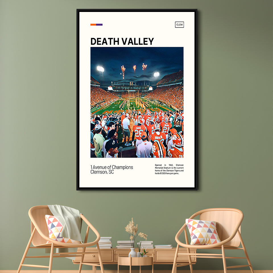 Clemson Death Valley Print, Clemson Tigers Stadium Canvas Art, Man Cave Gift, Floating Framed Canvas Print Wall Art
