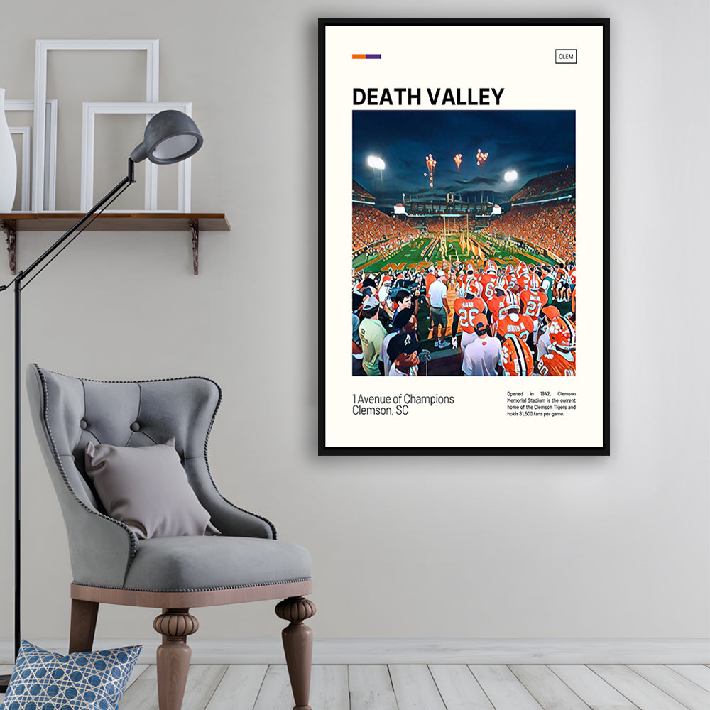 Clemson Death Valley Print, Clemson Tigers Stadium Canvas Art, Man Cave Gift, Floating Framed Canvas Print Wall Art