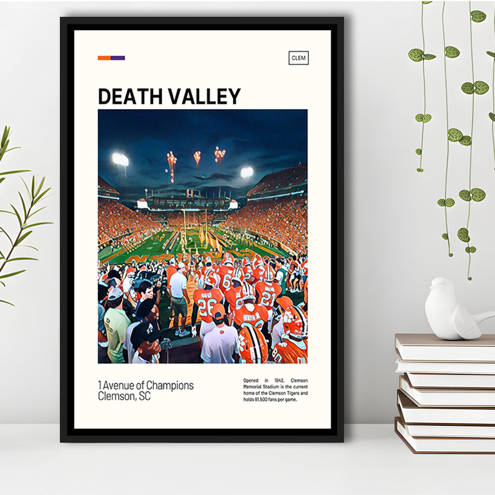 Clemson Death Valley Print, Clemson Tigers Stadium Canvas Art, Man Cave Gift, Floating Framed Canvas Print Wall Art