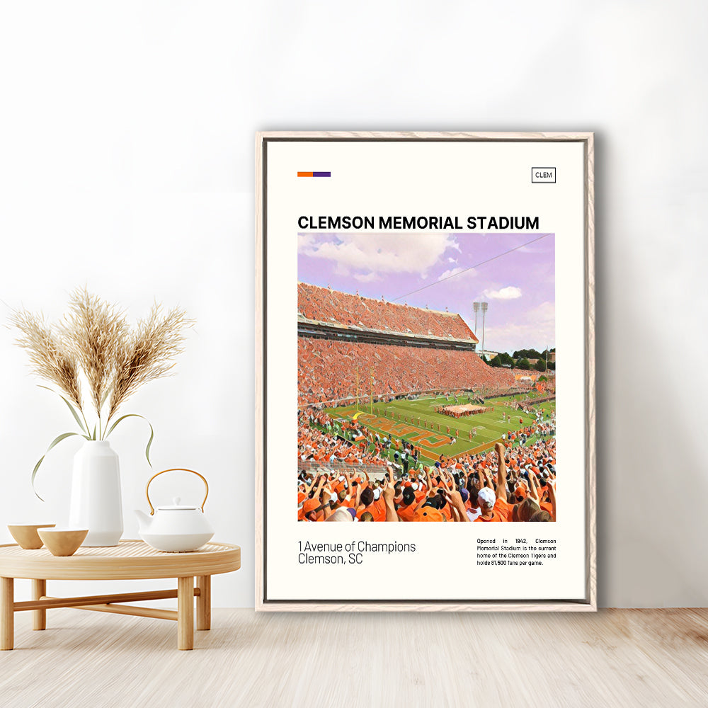 Clemson Memorial Stadium Print, Clemson Tigers Stadium Canvas Art, Man Cave Gift, Floating Framed Canvas Print Wall Art