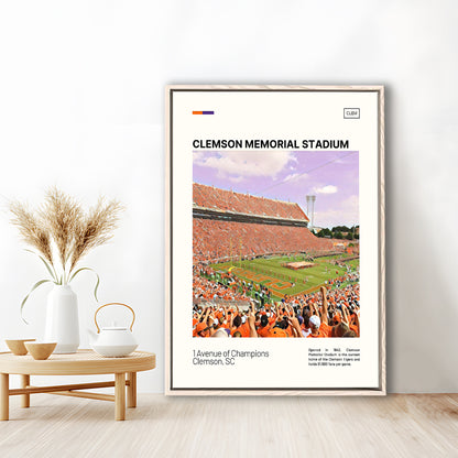 Clemson Memorial Stadium Print, Clemson Tigers Stadium Canvas Art, Man Cave Gift, Floating Framed Canvas Print Wall Art