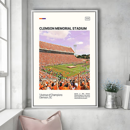 Clemson Memorial Stadium Print, Clemson Tigers Stadium Canvas Art, Man Cave Gift, Floating Framed Canvas Print Wall Art