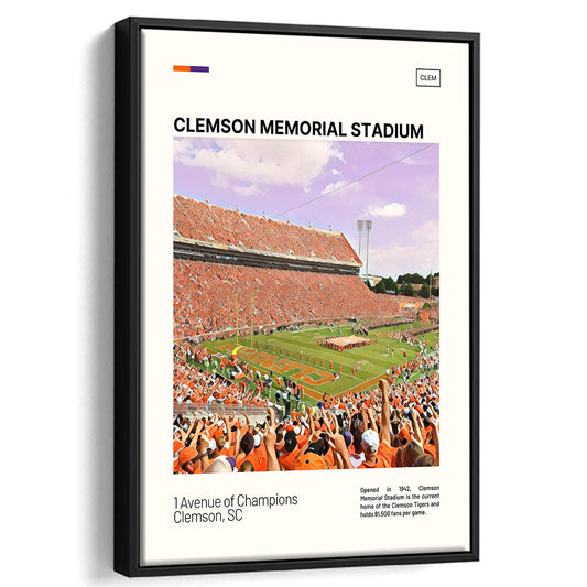 Clemson Memorial Stadium Print, Clemson Tigers Stadium Canvas Art, Man Cave Gift, Floating Framed Canvas Print Wall Art