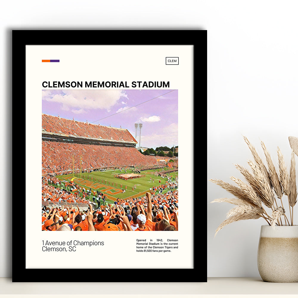 Clemson Memorial Stadium Print, Clemson Tigers Stadium Art, Gifts for him, Sport Art, Framed Art Print Wall Decor
