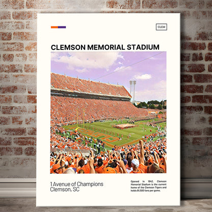 Clemson Memorial Stadium Print, Clemson Tigers Stadium Canvas Art, Fan Gifts, Sport Art, Canvas Print Wall Art