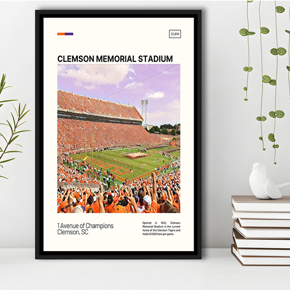 Clemson Memorial Stadium Print, Clemson Tigers Stadium Canvas Art, Man Cave Gift, Floating Framed Canvas Print Wall Art
