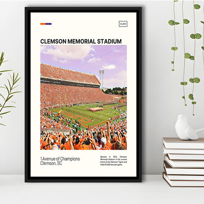 Clemson Memorial Stadium Print, Clemson Tigers Stadium Canvas Art, Man Cave Gift, Floating Framed Canvas Print Wall Art